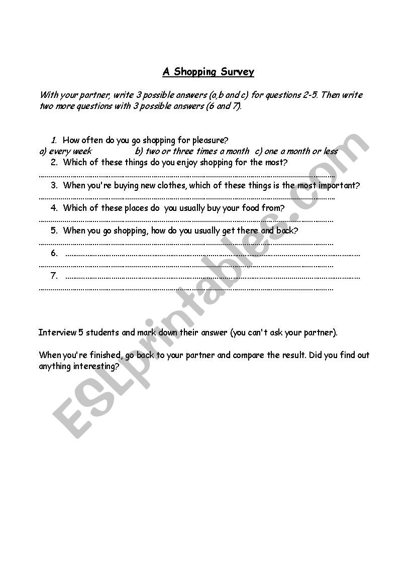 Shopping Survey worksheet