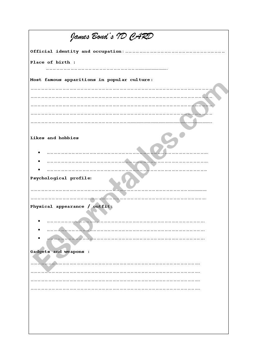 James BondÂ´s ID Card worksheet