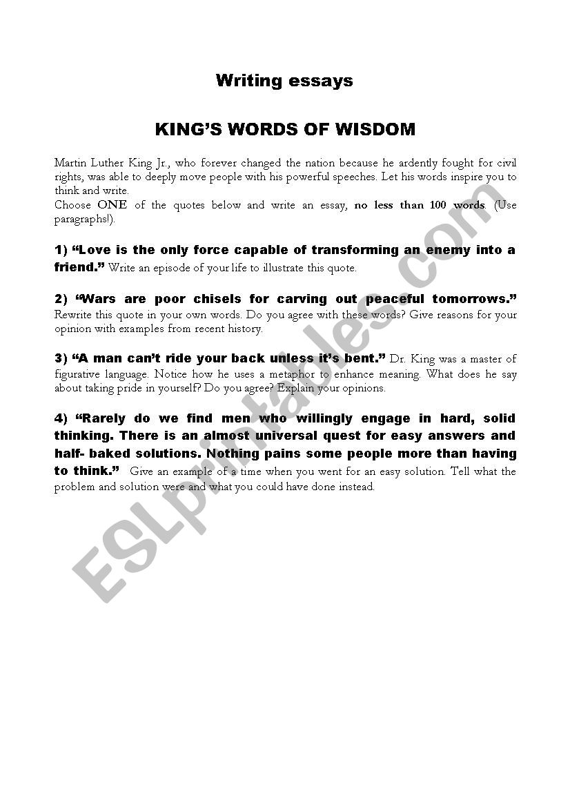 M.L.Kings words -essay writing