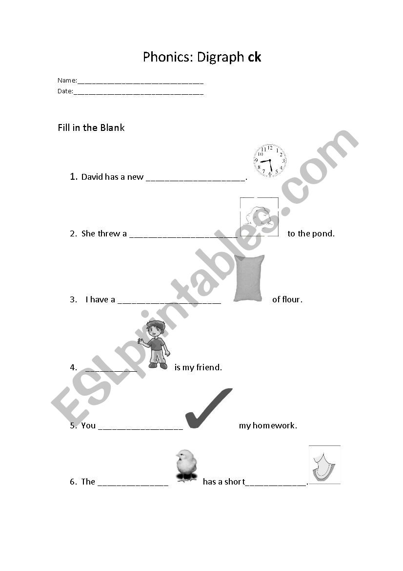 Phonics Digraph ck worksheet