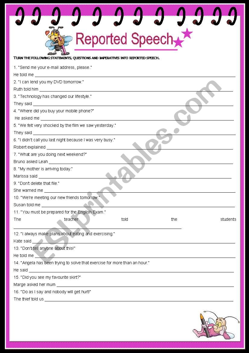 Reported Speech worksheet