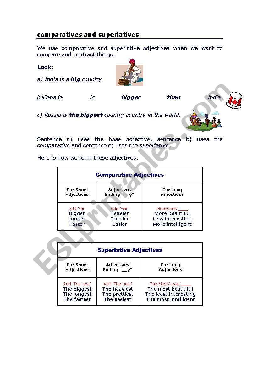 Comparatives and Superlatives worksheet