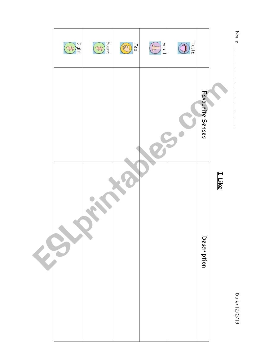 Our Senses Describing Words worksheet