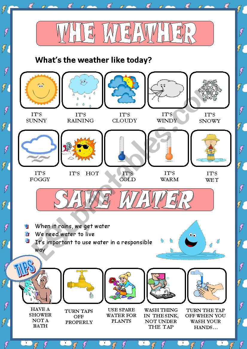 WEATHER + SAVE WATER PICTIONARY