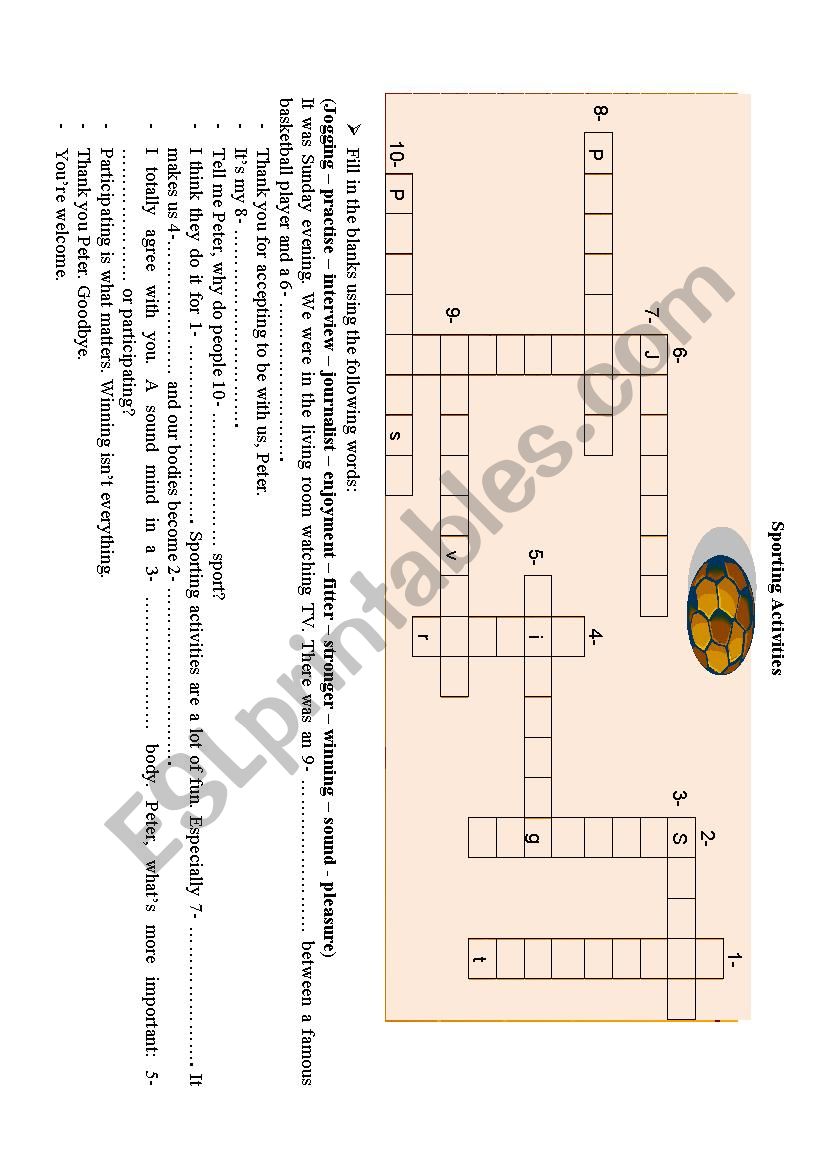 sporting activities worksheet