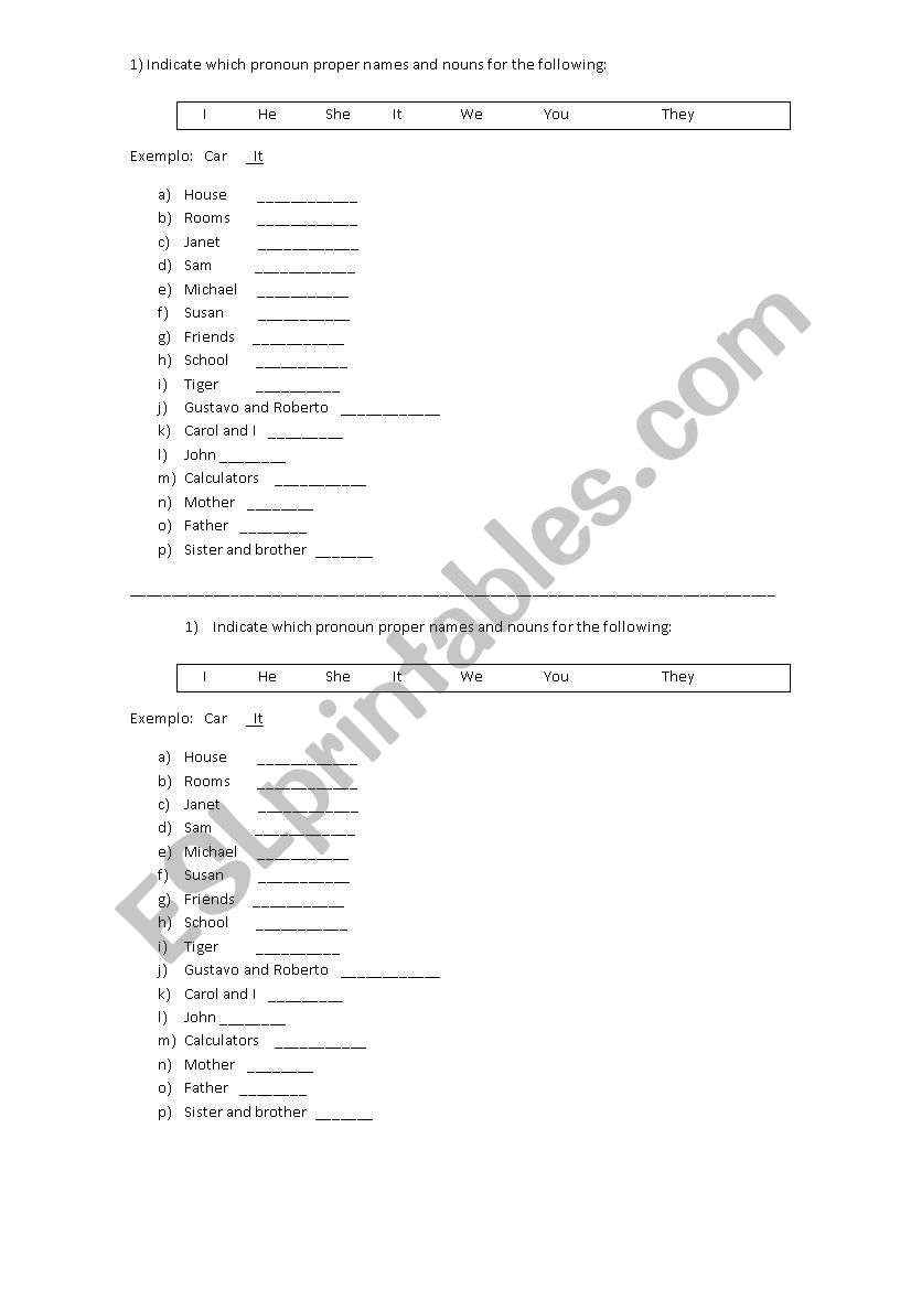 Pronoun worksheet