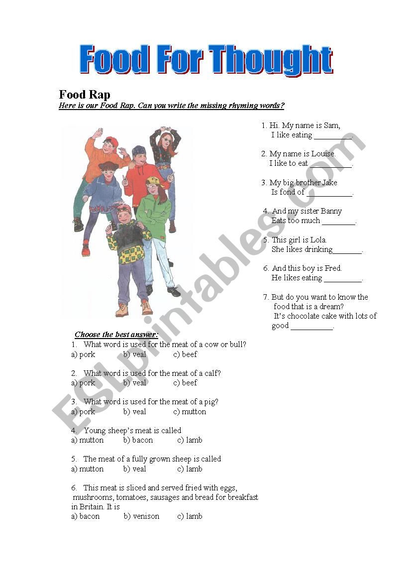 Food Rap worksheet