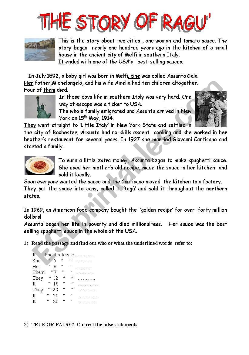 THE STORY OF RAGU worksheet