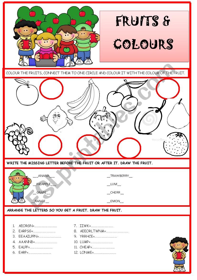 Fruits and colours worksheet