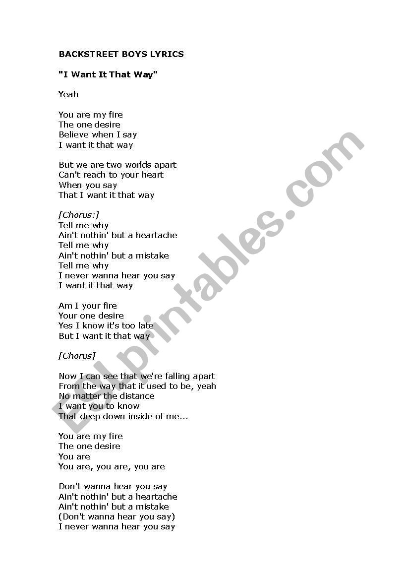 Backstreet Boys - I Want It That Way Lyrics