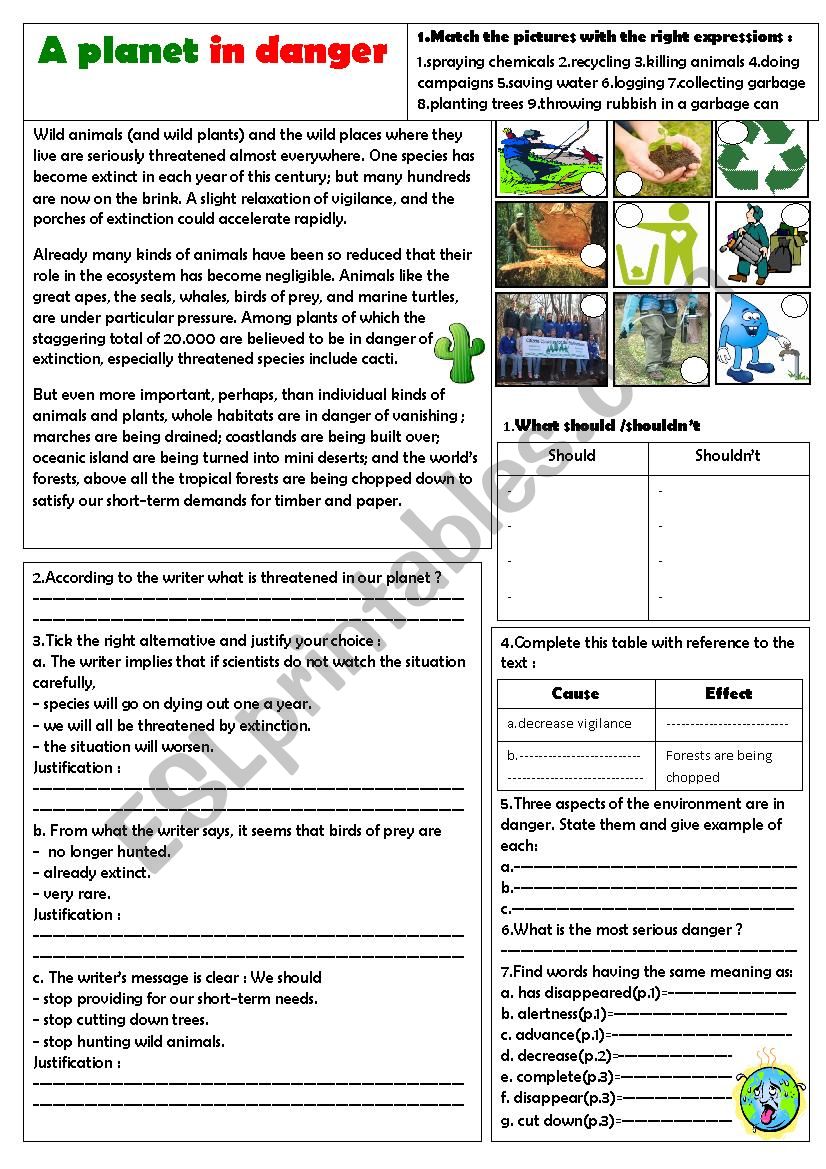 our earth is in danger worksheet