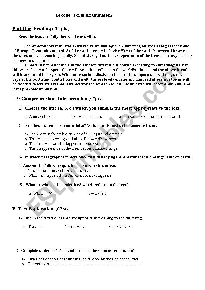 examination  worksheet