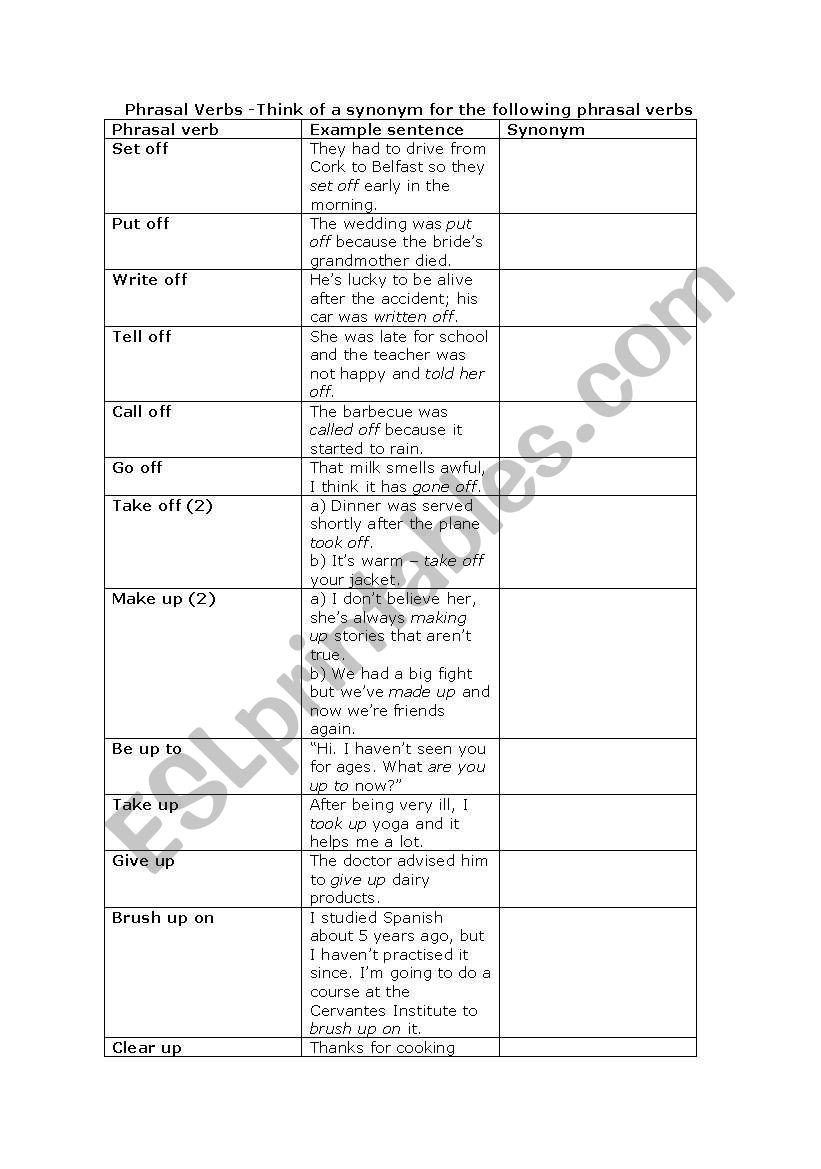 Phrasal Verbs worksheet