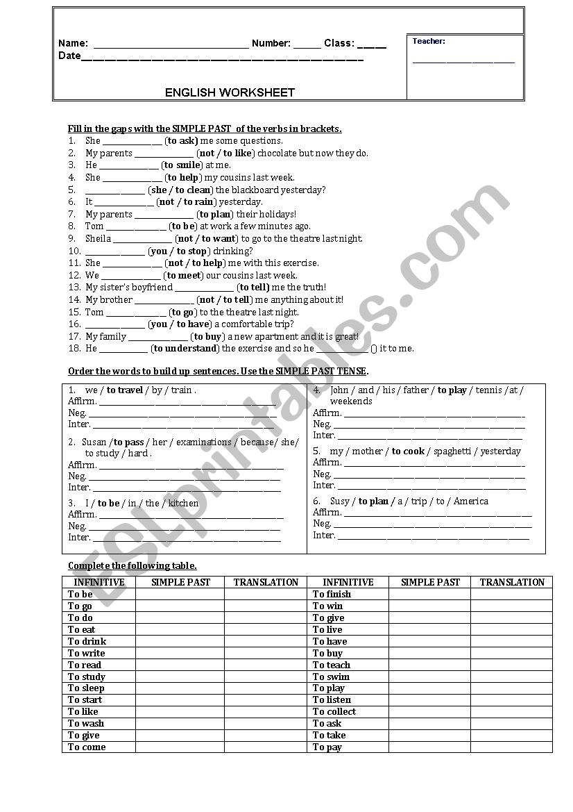 SIMPLE PAST worksheet