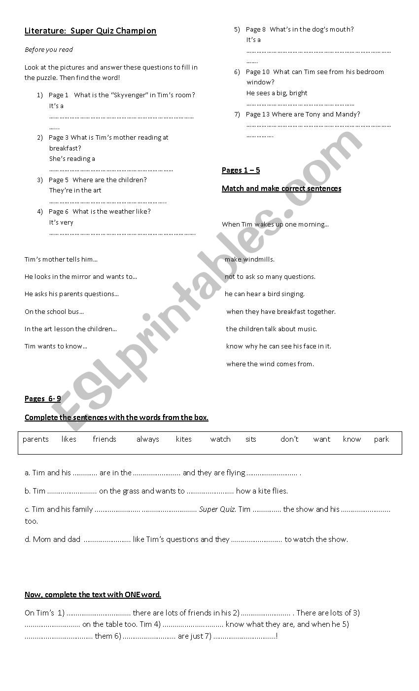 Super Quiz Show worksheet
