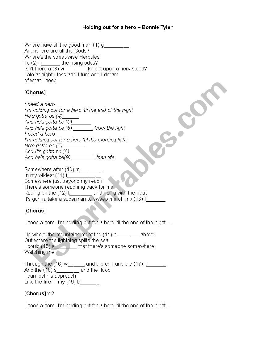 Song Worksheet - Foo Fighters, My Hero - ESL worksheet by LauraEBell