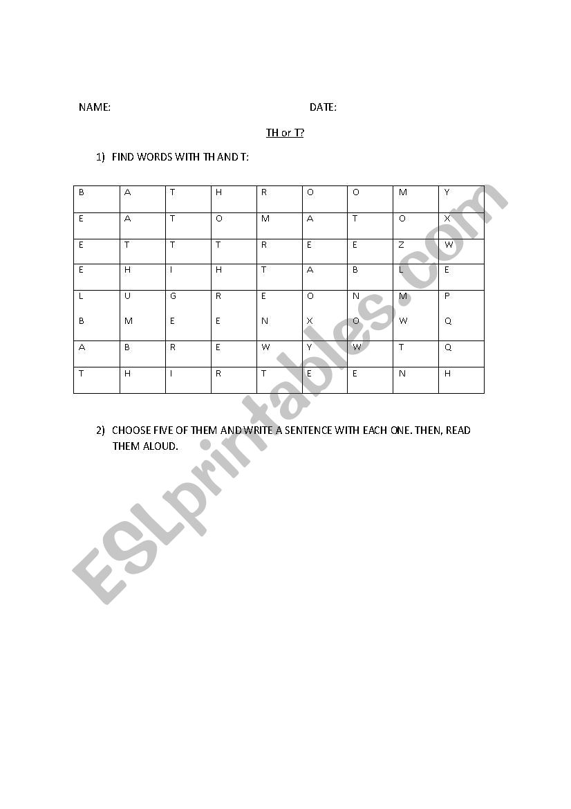 Wordsearch worksheet