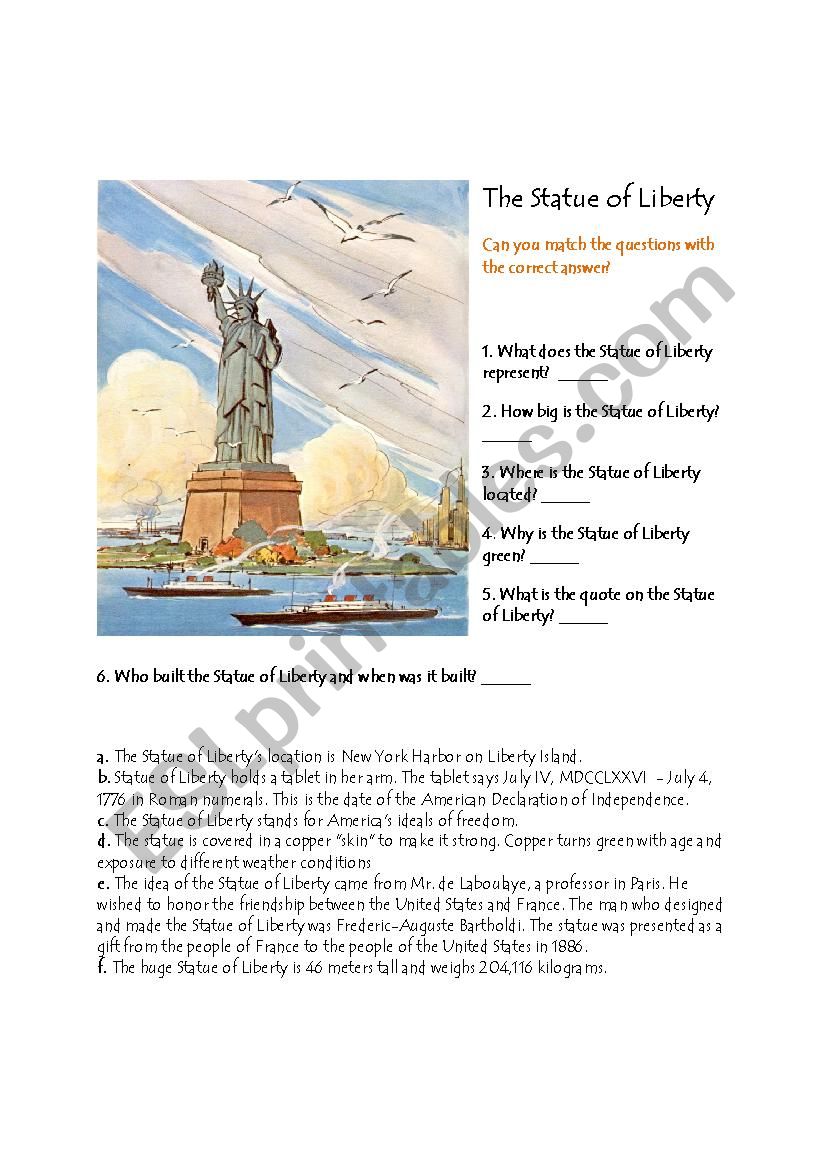 The Statue of Liberty worksheet