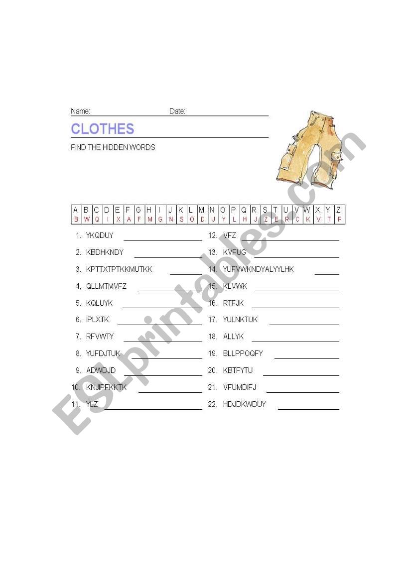 CLOTHES DECODING worksheet