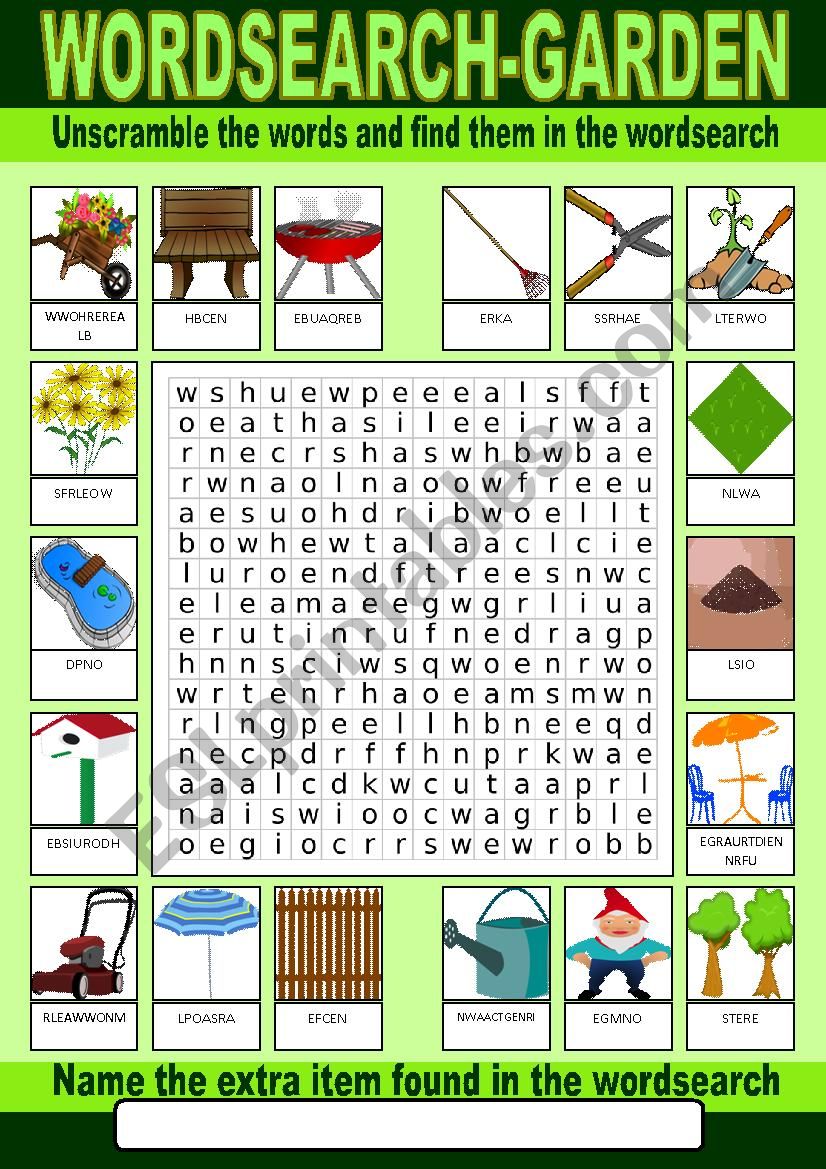 Garden Wordsearch worksheet