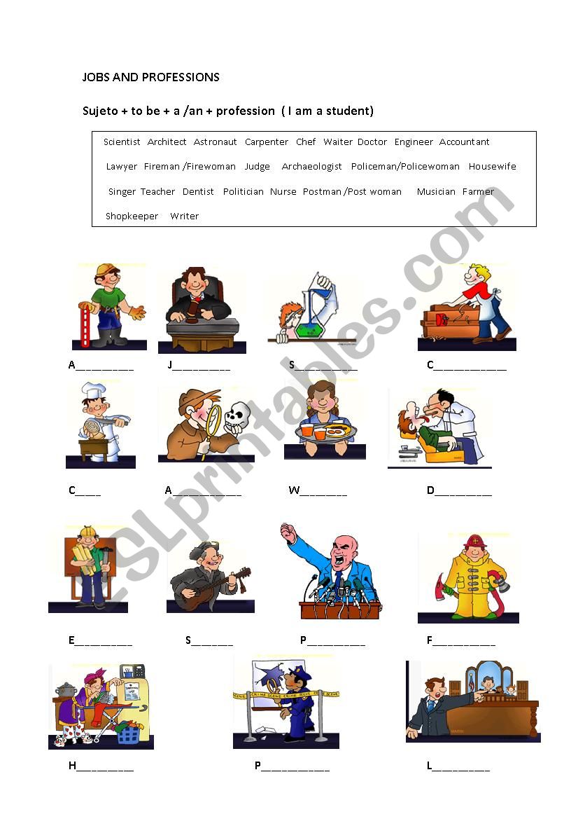 Jobs and professions worksheet