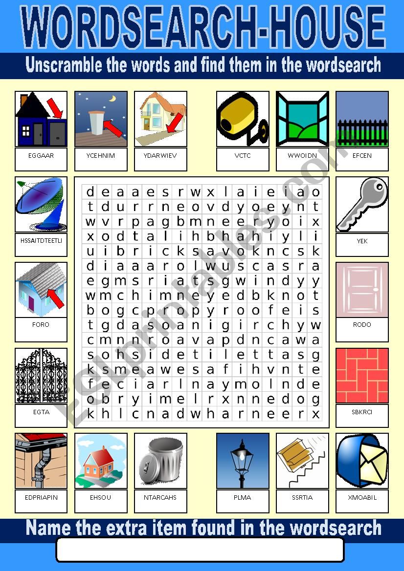 House Wordsearch worksheet