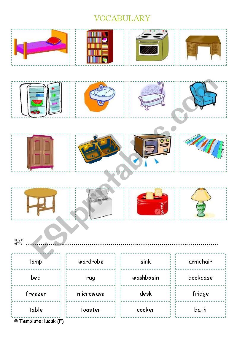 Furniture and appliances worksheet