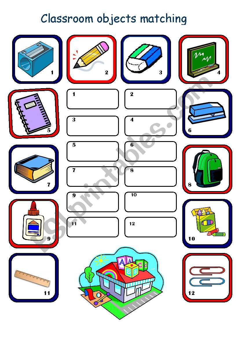 School objects worksheet worksheet