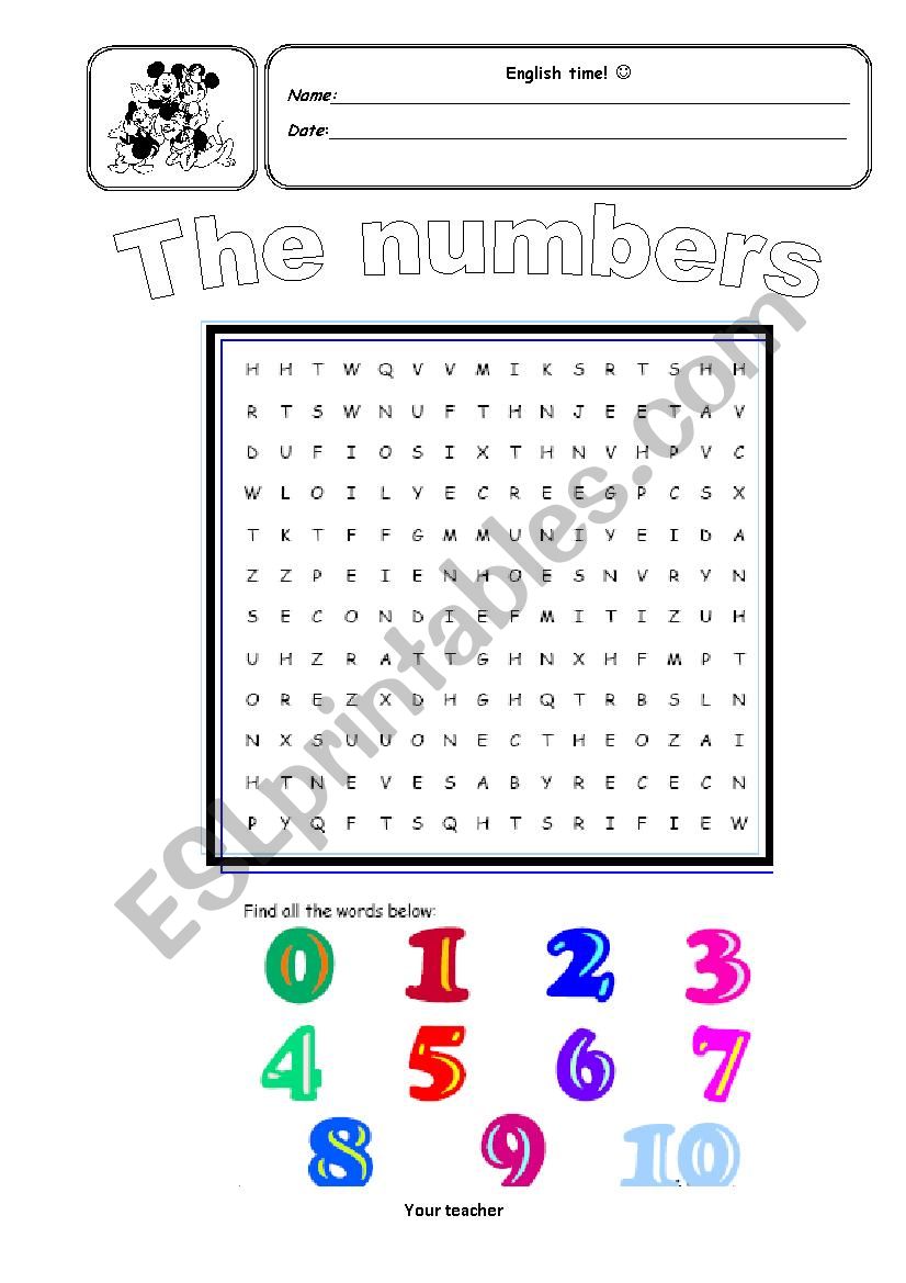 Numbers worsdearch worksheet