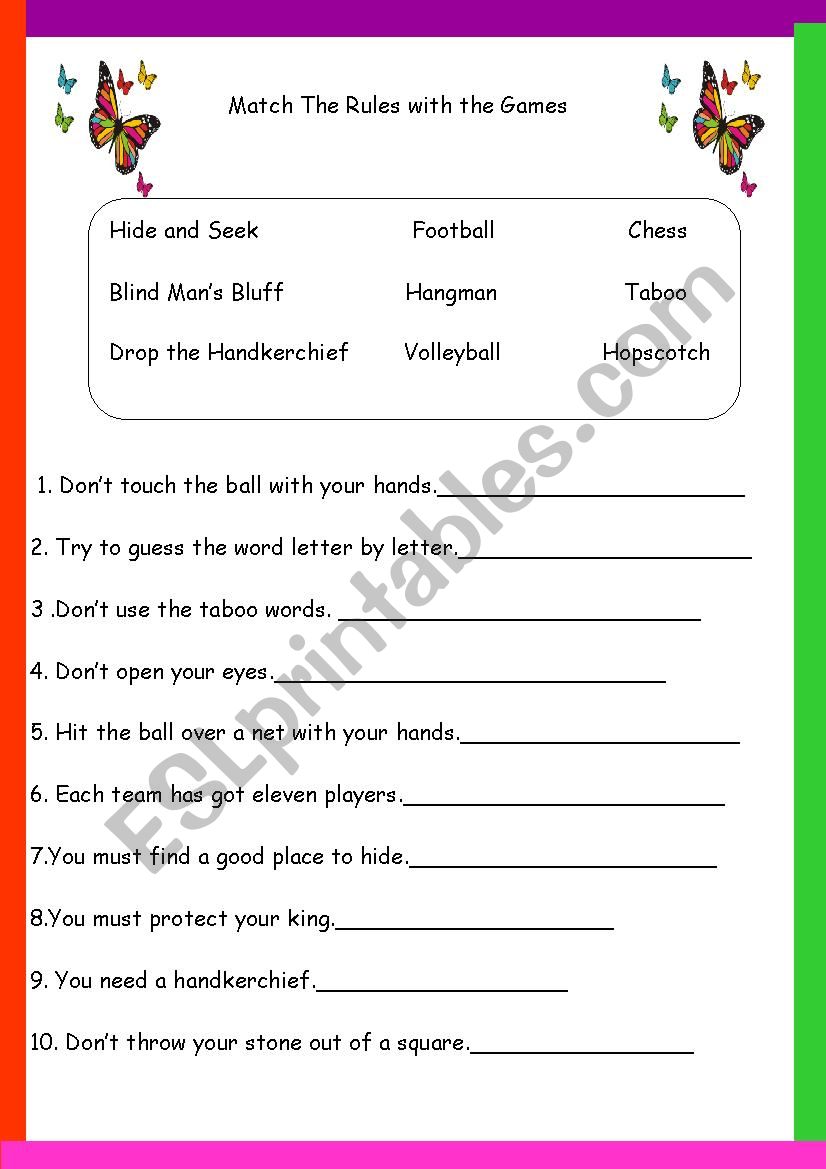 Kids Games and Their Rules + KEY
