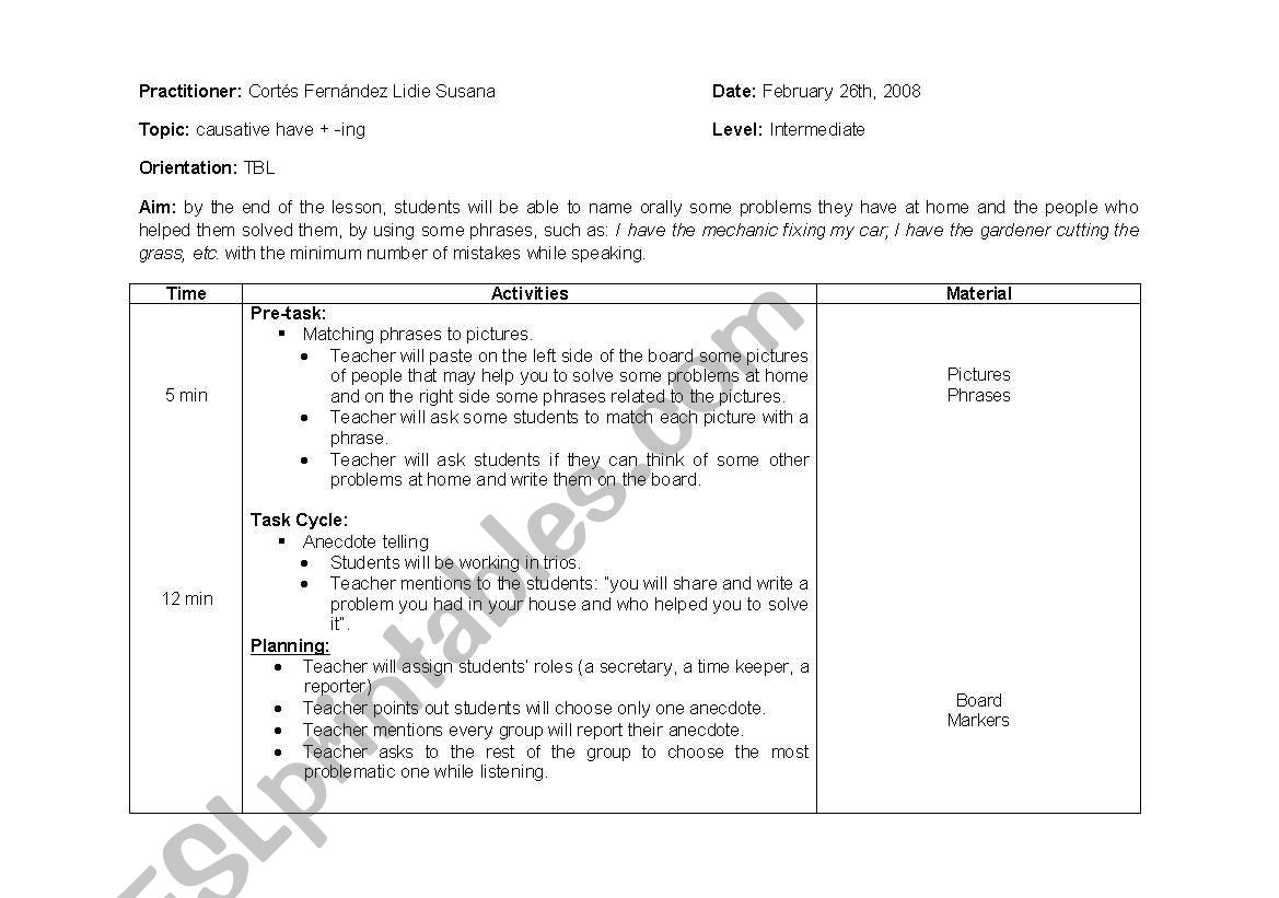 Lesson plan (causative have + -ing)