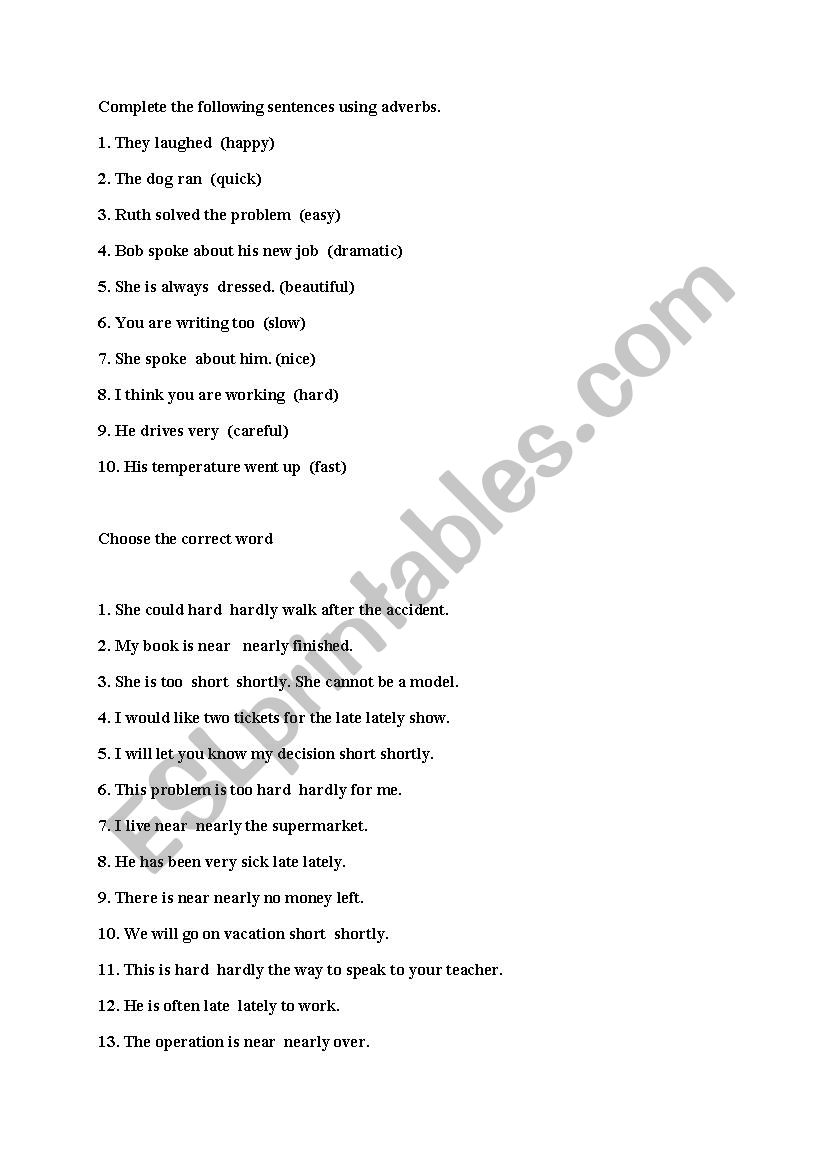 adjectives vs adverbs worksheet