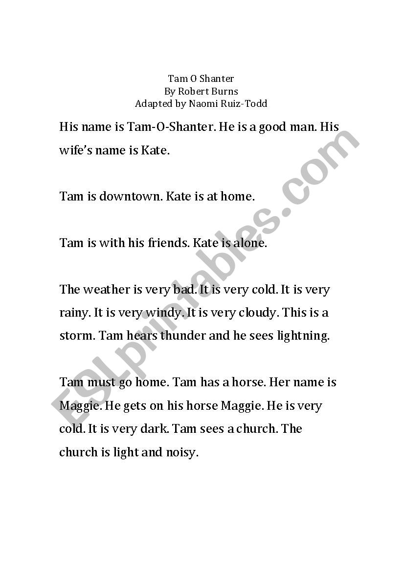 Tam O Shanter adapted text for beginners