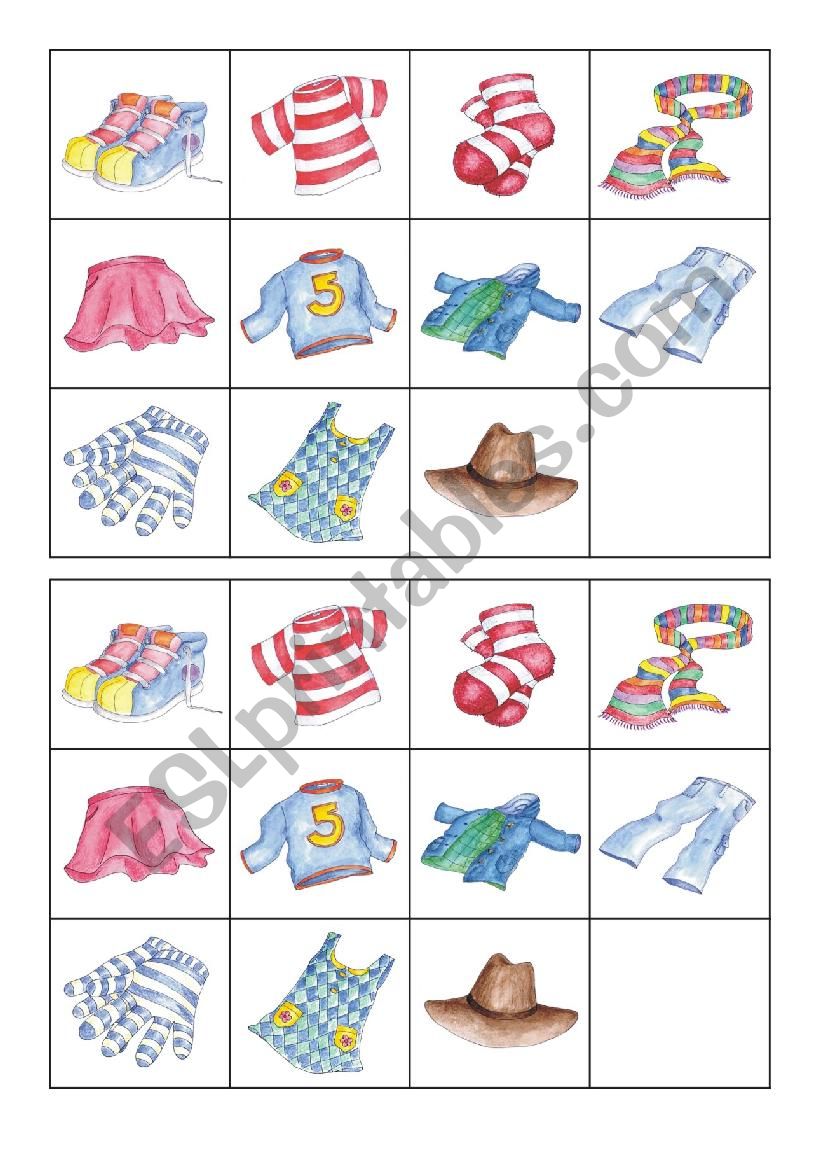 clothes memory worksheet