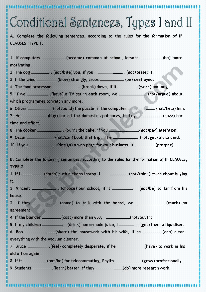 Conditional Sentences, types 1 and 2