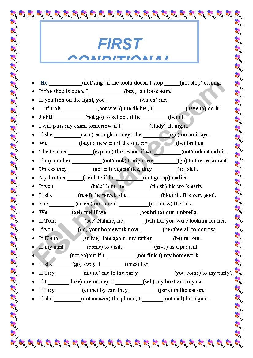 FIRST CONDITIIONAL worksheet