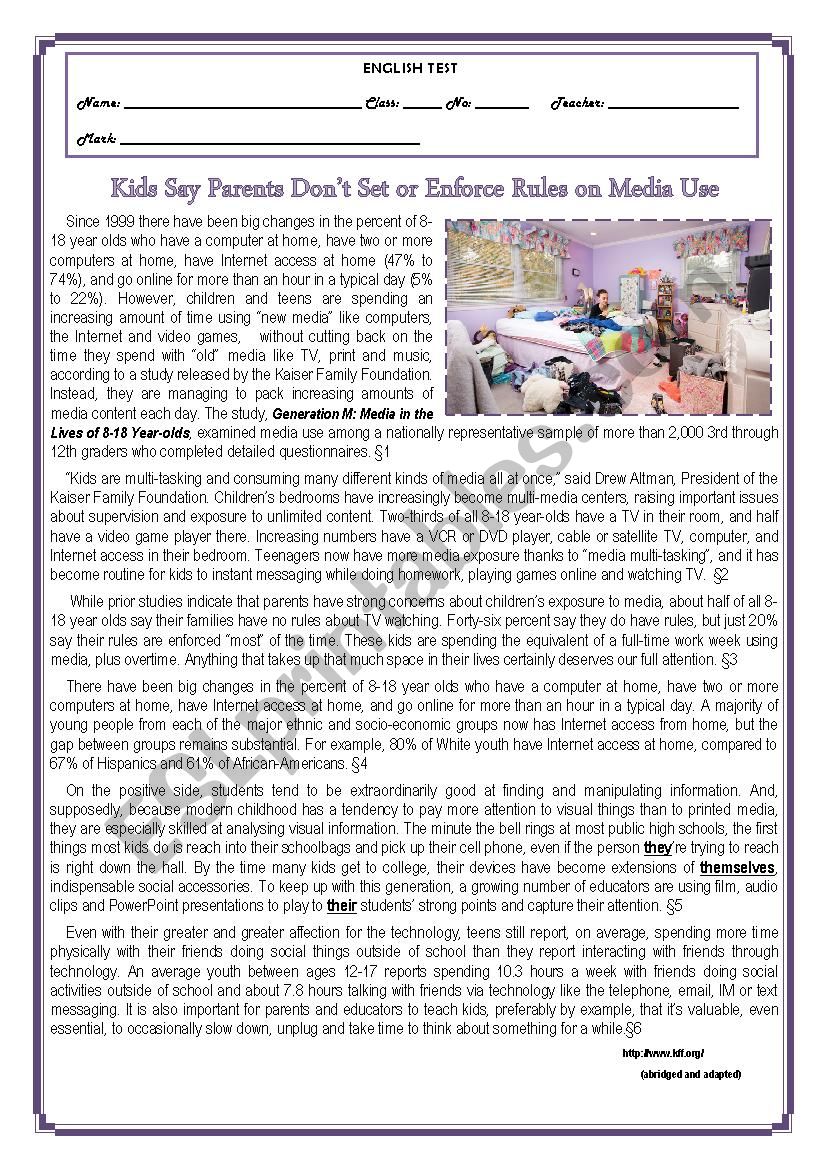 TEST- KIDS SAY PARENTS DONÂ´T SET OR ENFORCE RULES ON MEDIA USE-VERSION B