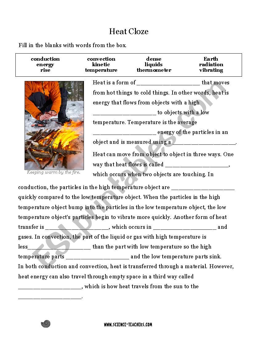 Heat Transfer Cloze Activity worksheet