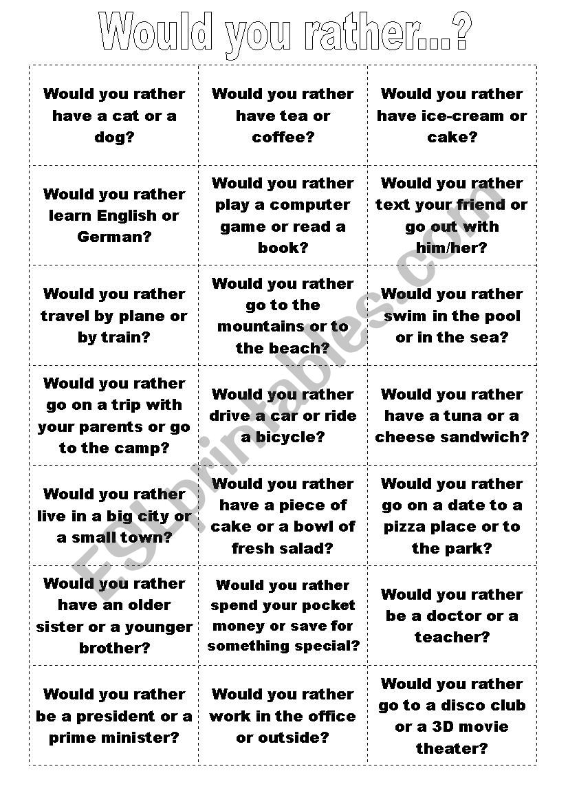 Would You Rather Worksheets