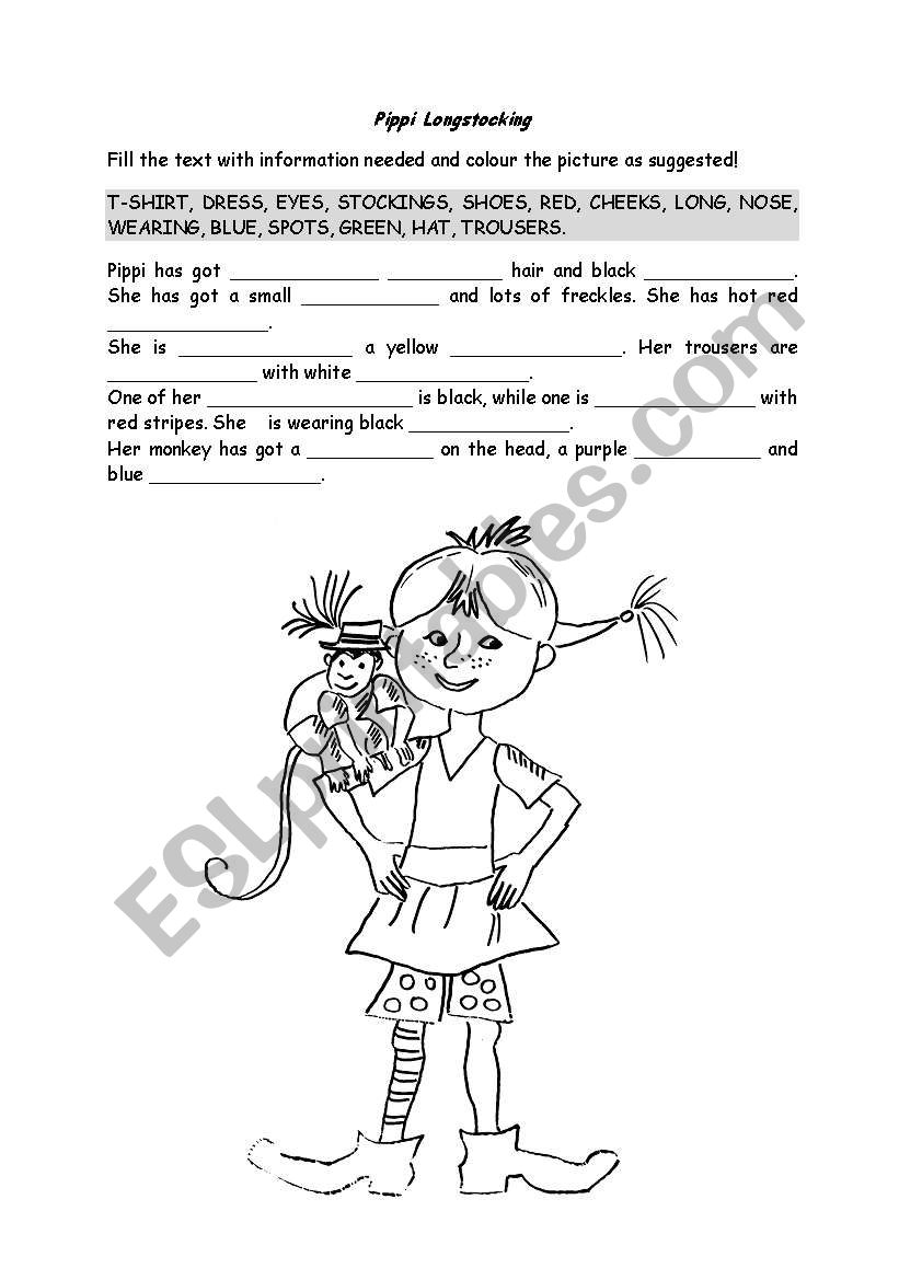 PIPPI LONGSTOCKING worksheet