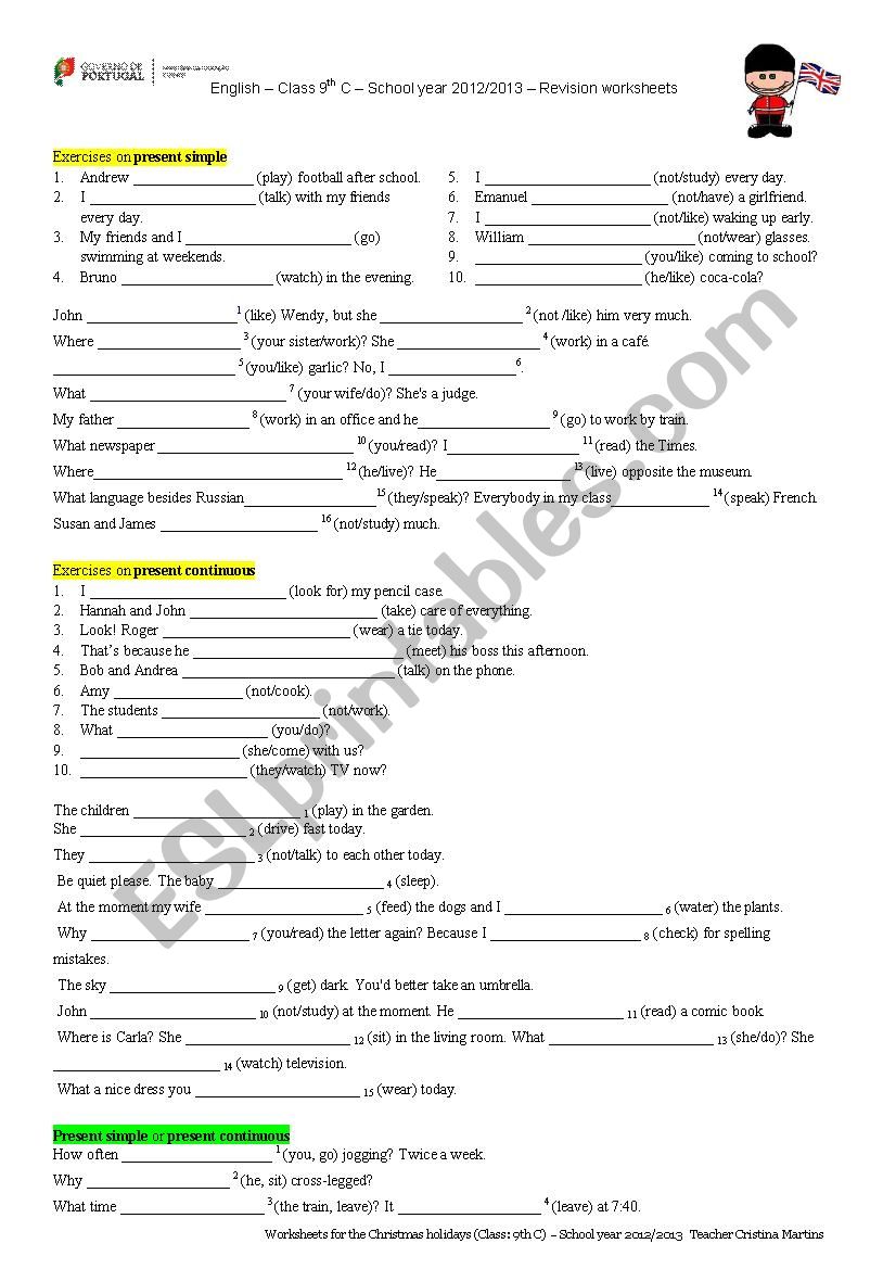 Verbs tenses - gap filling exercises