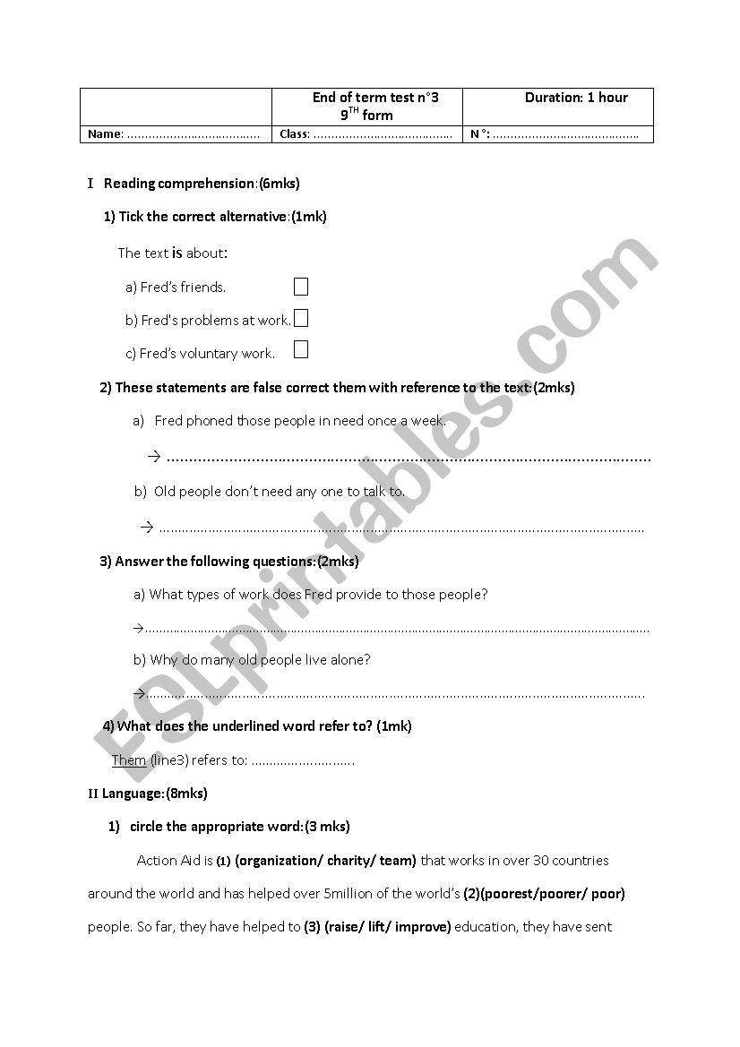 end of term test n2 worksheet