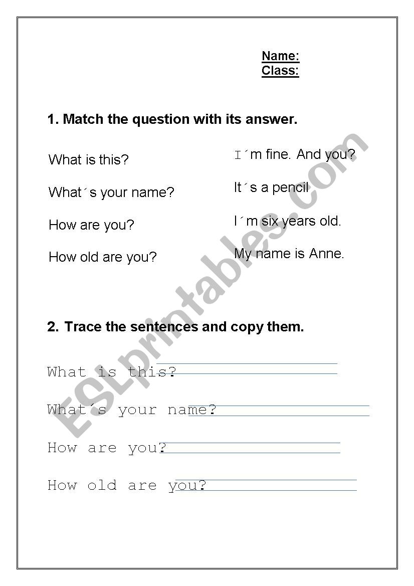 basic questions and aswers worksheet