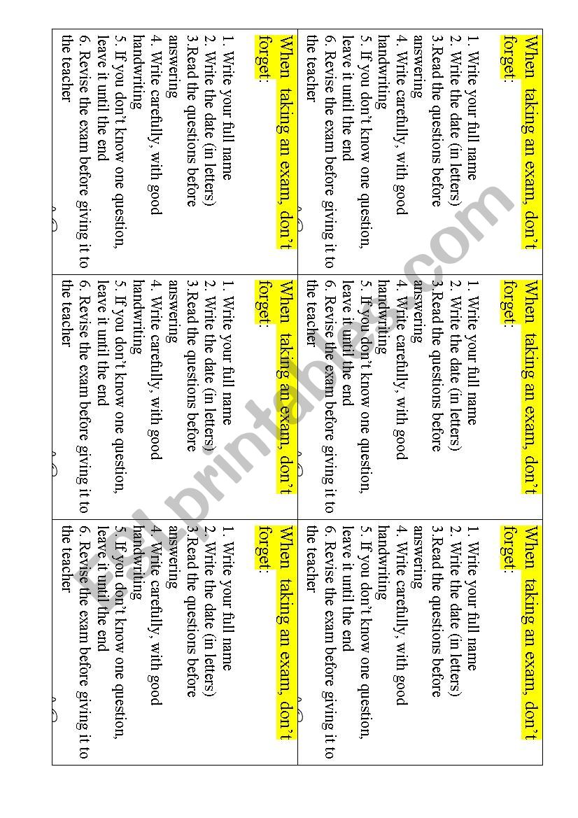 Tips for students when taking an exam