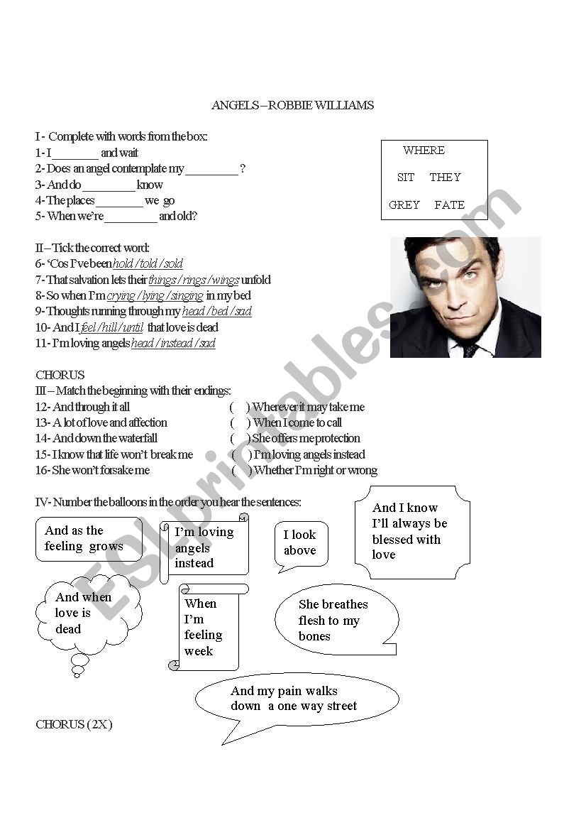 ANGELS â€“ ROBBIE WILLIAMS worksheet