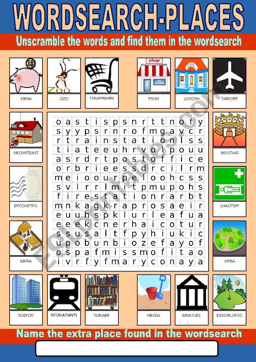 Places Wordsearch worksheet