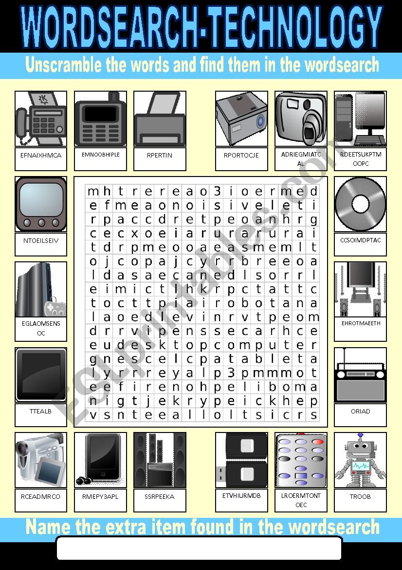 Technology Wordsearch worksheet