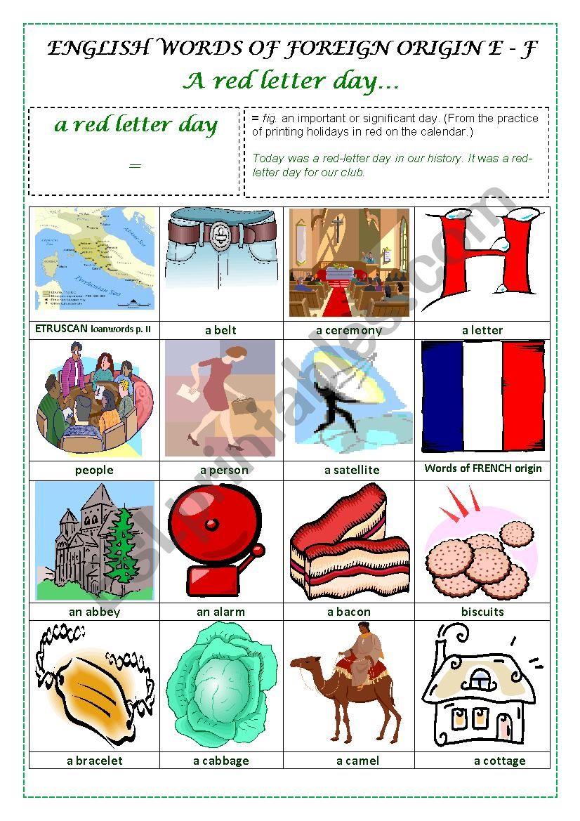 ENGLISH WORDS OF FOREIGN ORIGIN E - F (ETRUSCAN, FRENCH) - a pictionary