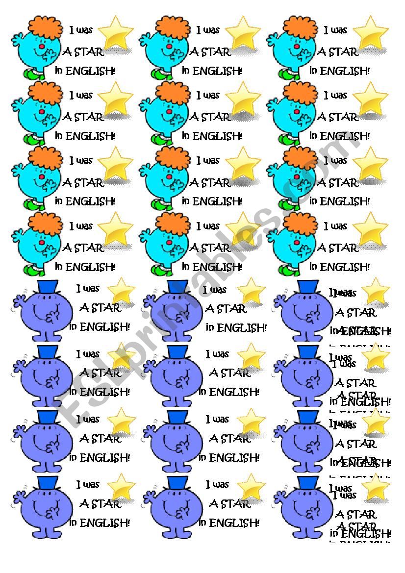 Reward stickers - mr men! worksheet