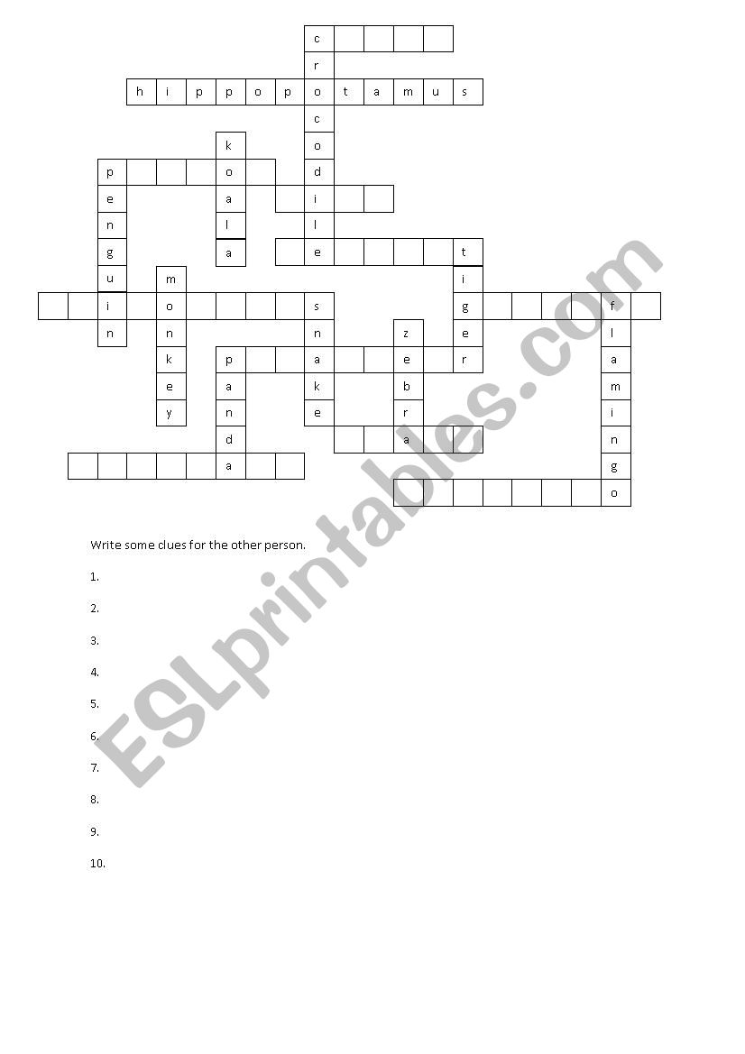 Animal dual crossword worksheet